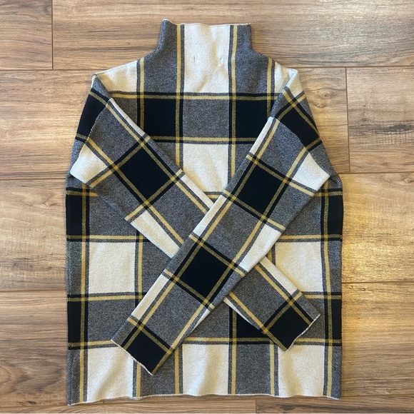 Rachel Zoe Plaid Mock Neck Sweater Top Women’s Small Gray Black Yellow - Picture 2 of 6